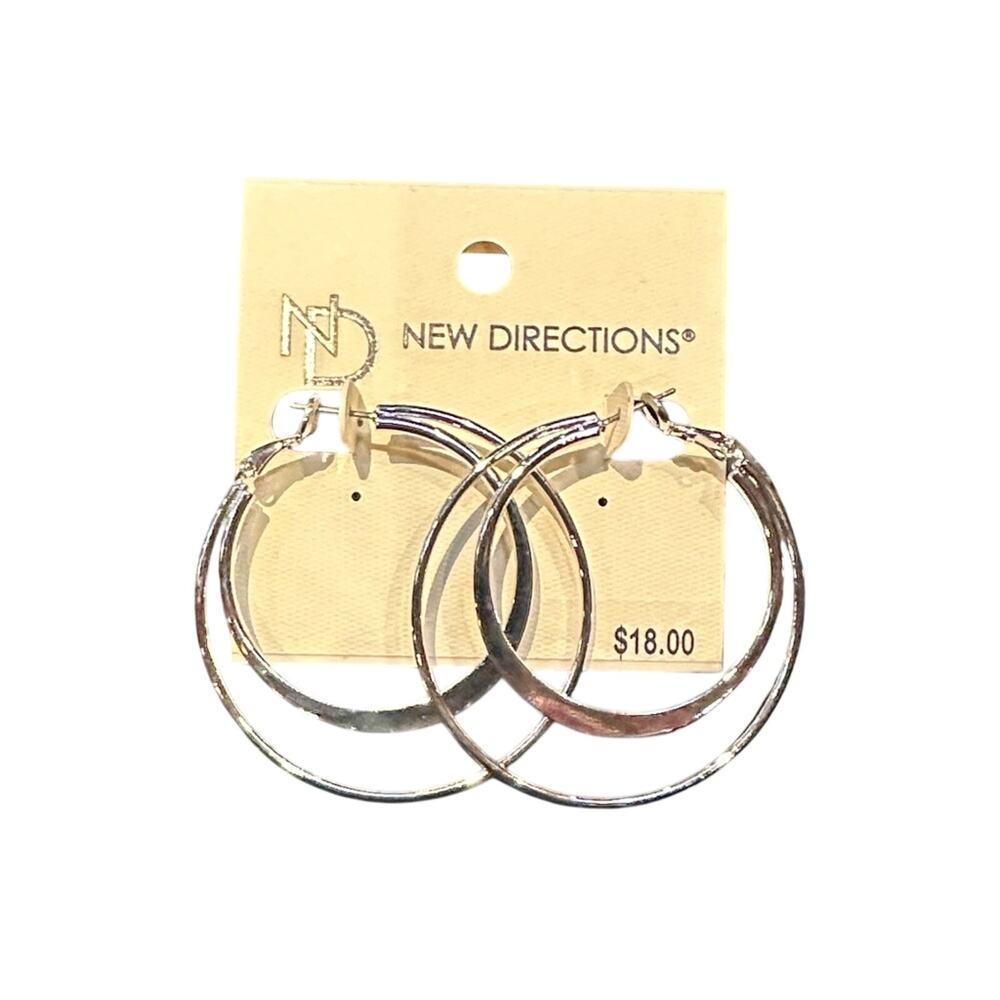 New Directions Silver Double Hoop Statement Earrings NWT - Picture 3 of 5